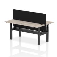 Air Back-to-Back 1800 x 600mm Height Adjustable 2 Person Office Bench Desk Grey Oak Top with Cable Ports Black Frame with Black Straight Screen