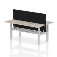 Air Back-to-Back 1800 x 600mm Height Adjustable 2 Person Office Bench Desk Grey Oak Top with Cable Ports Silver Frame with Black Straight Screen