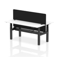 Air Back-to-Back 1800 x 600mm Height Adjustable 2 Person Office Bench Desk White Top with Cable Ports Black Frame with Black Straight Screen