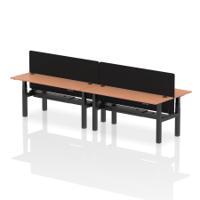 Air Back-to-Back 1800 x 600mm Height Adjustable 4 Person Office Bench Desk Beech Top with Cable Ports Black Frame with Black Straight Screen