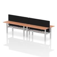 Air Back-to-Back 1800 x 600mm Height Adjustable 4 Person Office Bench Desk Beech Top with Cable Ports Silver Frame with Black Straight Screen