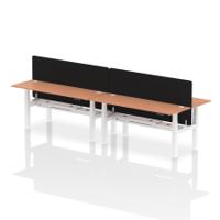 Air Back-to-Back 1800 x 600mm Height Adjustable 4 Person Office Bench Desk Beech Top with Cable Ports White Frame with Black Straight Screen