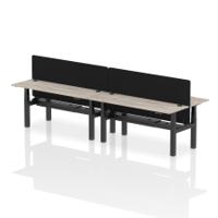 Air Back-to-Back 1800 x 600mm Height Adjustable 4 Person Office Bench Desk Grey Oak Top with Cable Ports Black Frame with Black Straight Screen