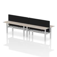 Air Back-to-Back 1800 x 600mm Height Adjustable 4 Person Office Bench Desk Grey Oak Top with Cable Ports Silver Frame with Black Straight Screen