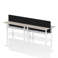 Air Back-to-Back 1800 x 600mm Height Adjustable 4 Person Office Bench Desk Grey Oak Top with Cable Ports White Frame with Black Straight Screen