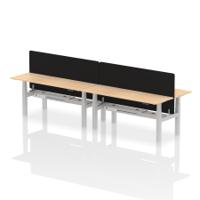 Air Back-to-Back 1800 x 600mm Height Adjustable 4 Person Office Bench Desk Maple Top with Cable Ports Silver Frame with Black Straight Screen