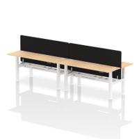 Air Back-to-Back 1800 x 600mm Height Adjustable 4 Person Office Bench Desk Maple Top with Cable Ports White Frame with Black Straight Screen