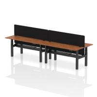 Air Back-to-Back 1800 x 600mm Height Adjustable 4 Person Office Bench Desk Walnut Top with Cable Ports Black Frame with Black Straight Screen