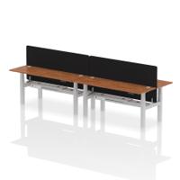 Air Back-to-Back 1800 x 600mm Height Adjustable 4 Person Office Bench Desk Walnut Top with Cable Ports Silver Frame with Black Straight Screen