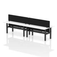 Air Back-to-Back 1800 x 600mm Height Adjustable 4 Person Office Bench Desk White Top with Cable Ports Black Frame with Black Straight Screen