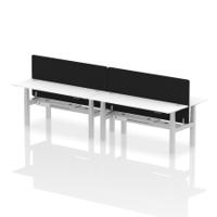 Air Back-to-Back 1800 x 600mm Height Adjustable 4 Person Office Bench Desk White Top with Cable Ports Silver Frame with Black Straight Screen