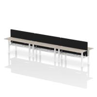 Air Back-to-Back 1800 x 600mm Height Adjustable 6 Person Office Bench Desk Grey Oak Top with Cable Ports White Frame with Black Straight Screen