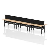 Air Back-to-Back 1800 x 600mm Height Adjustable 6 Person Office Bench Desk Maple Top with Cable Ports Black Frame with Black Straight Screen