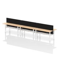Air Back-to-Back 1800 x 600mm Height Adjustable 6 Person Office Bench Desk Maple Top with Cable Ports White Frame with Black Straight Screen
