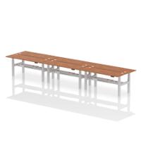 Dynamic Air Back-to-Back W1800 x D600mm Height Adjustable Sit Stand 6 Person Bench Desk With Cable Ports Walnut Finish Silver Frame - HA02600