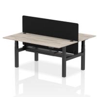 Air Back-to-Back 1800 x 800mm Height Adjustable 2 Person Office Bench Desk Grey Oak Top with Cable Ports Black Frame with Black Straight Screen