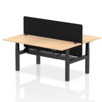 Air Back-to-Back 1800 x 800mm Height Adjustable 2 Person Office Bench Desk Maple Top with Cable Ports Black Frame with Black Straight Screen