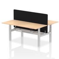 Air Back-to-Back 1800 x 800mm Height Adjustable 2 Person Office Bench Desk Maple Top with Cable Ports Silver Frame with Black Straight Screen