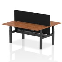 Air Back-to-Back 1800 x 800mm Height Adjustable 2 Person Office Bench Desk Walnut Top with Cable Ports Black Frame with Black Straight Screen