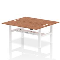 Dynamic Air Back-to-Back W1800 x D800mm Height Adjustable Sit Stand 2 Person Bench Desk With Cable Ports Walnut Finish White Frame - HA02662