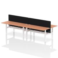 Air Back-to-Back 1800 x 800mm Height Adjustable 4 Person Office Bench Desk Beech Top with Cable Ports White Frame with Black Straight Screen