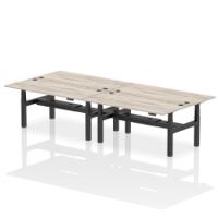 Dynamic Air Back-to-Back W1800 x D800mm Height Adjustable Sit Stand 4 Person Bench Desk With Cable Ports Grey Oak Finish Black Frame - HA02694