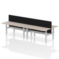 Air Back-to-Back 1800 x 800mm Height Adjustable 4 Person Office Bench Desk Grey Oak Top with Cable Ports Silver Frame with Black Straight Screen