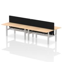 Air Back-to-Back 1800 x 800mm Height Adjustable 4 Person Office Bench Desk Maple Top with Cable Ports Silver Frame with Black Straight Screen