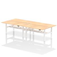 Dynamic Air Back-to-Back W1800 x D800mm Height Adjustable Sit Stand 4 Person Bench Desk With Cable Ports Maple Finish White Frame - HA02710
