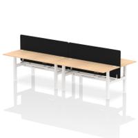Air Back-to-Back 1800 x 800mm Height Adjustable 4 Person Office Bench Desk Maple Top with Cable Ports White Frame with Black Straight Screen