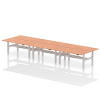 Dynamic Air Back-to-Back W1800 x D800mm Height Adjustable Sit Stand 6 Person Bench Desk With Cable Ports Beech Finish Silver Frame - HA02756