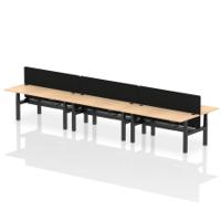 Air Back-to-Back 1800 x 800mm Height Adjustable 6 Person Office Bench Desk Maple Top with Cable Ports Black Frame with Black Straight Screen
