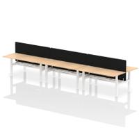 Air Back-to-Back 1800 x 800mm Height Adjustable 6 Person Office Bench Desk Maple Top with Cable Ports White Frame with Black Straight Screen