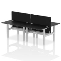 Air Back-to-Back 1200 x 800mm Height Adjustable 4 Person Office Bench Desk Black Top with Cable Ports Silver Frame with Black Straight Screen