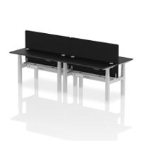 Air Back-to-Back 1400 x 600mm Height Adjustable 4 Person Office Bench Desk Black Top with Cable Ports Silver Frame with Black Straight Screen