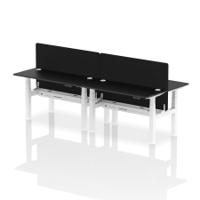 Air Back-to-Back 1400 x 600mm Height Adjustable 4 Person Office Bench Desk Black Top with Cable Ports White Frame with Black Straight Screen