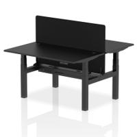 Air Back-to-Back 1400 x 800mm Height Adjustable 2 Person Office Bench Desk Black Top with Cable Ports Black Frame with Black Straight Screen