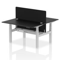 Air Back-to-Back 1400 x 800mm Height Adjustable 2 Person Office Bench Desk Black Top with Cable Ports Silver Frame with Black Straight Screen