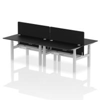Air Back-to-Back 1400 x 800mm Height Adjustable 4 Person Office Bench Desk Black Top with Cable Ports Silver Frame with Black Straight Screen