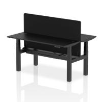 Air Back-to-Back 1600 x 600mm Height Adjustable 2 Person Office Bench Desk Black Top with Cable Ports Black Frame with Black Straight Screen