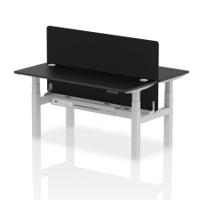Air Back-to-Back 1600 x 600mm Height Adjustable 2 Person Office Bench Desk Black Top with Cable Ports Silver Frame with Black Straight Screen