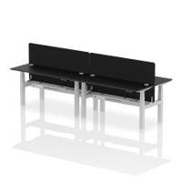 Air Back-to-Back 1600 x 600mm Height Adjustable 4 Person Office Bench Desk Black Top with Cable Ports Silver Frame with Black Straight Screen