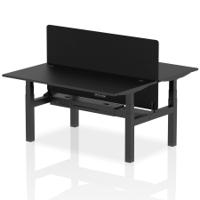 Air Back-to-Back 1600 x 800mm Height Adjustable 2 Person Office Bench Desk Black Top with Cable Ports Black Frame with Black Straight Screen