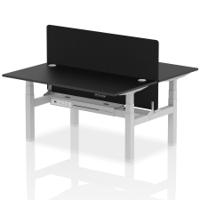 Air Back-to-Back 1600 x 800mm Height Adjustable 2 Person Office Bench Desk Black Top with Cable Ports Silver Frame with Black Straight Screen