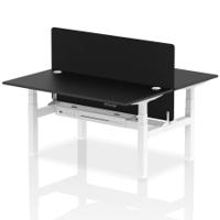 Air Back-to-Back 1600 x 800mm Height Adjustable 2 Person Office Bench Desk Black Top with Cable Ports White Frame with Black Straight Screen