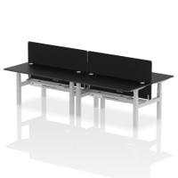 Air Back-to-Back 1600 x 800mm Height Adjustable 4 Person Office Bench Desk Black Top with Cable Ports Silver Frame with Black Straight Screen