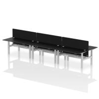Air Back-to-Back 1600 x 800mm Height Adjustable 6 Person Office Bench Desk Black Top with Cable Ports Silver Frame with Black Straight Screen