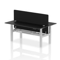 Air Back-to-Back 1800 x 600mm Height Adjustable 2 Person Office Bench Desk Black Top with Cable Ports Silver Frame with Black Straight Screen