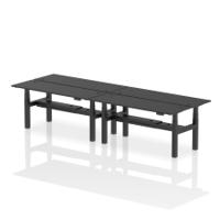 Dynamic Air Back-to-Back W1800 x D600mm Height Adjustable Sit Stand 4 Person Bench Desk With Cable Ports Black Finish Black Frame - HA02994