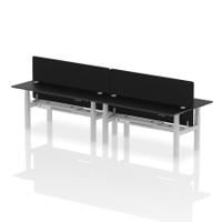 Air Back-to-Back 1800 x 600mm Height Adjustable 4 Person Office Bench Desk Black Top with Cable Ports Silver Frame with Black Straight Screen